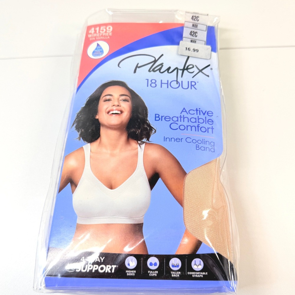 Playtex 18 Hour Active Breathable Comfort Bra Women 42C Nude Wireless 4159
